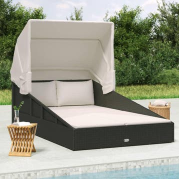 vidaXL Ligbed met inklapbaar dak 200x114x128 cm poly rattan, Verzenden, Nieuw