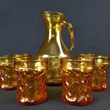 Drinkservies voor 6 - Amber-Glas - Italiaans vintage, Antiek en Kunst