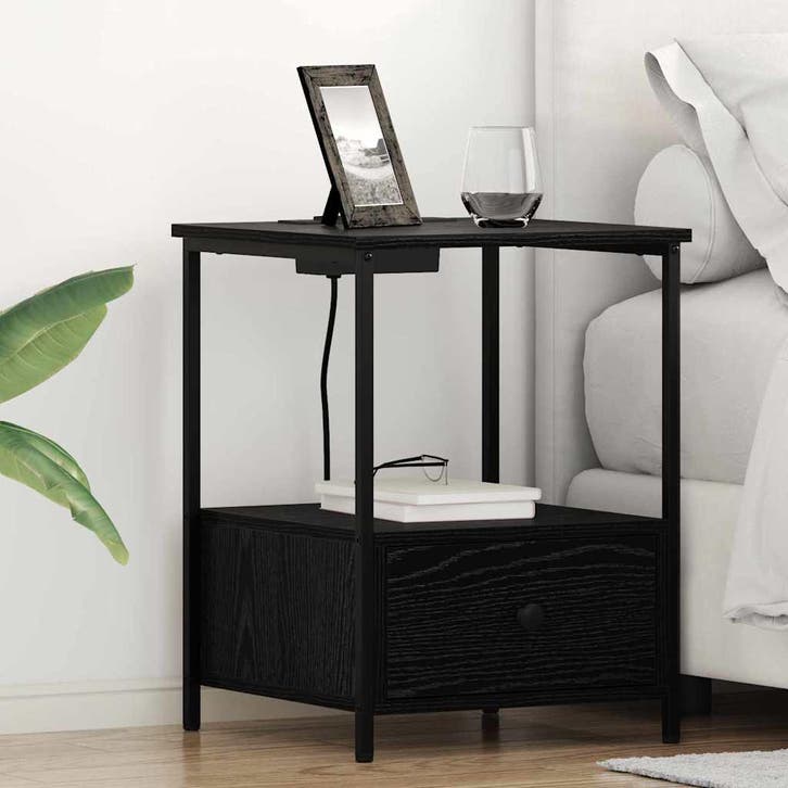 vidaXL Nachtkastje 2 pcs Zwart Eiken 42 x 41 x 56 cm Bewerkt, Maison & Meubles, Chambre à coucher | Tables de chevet, Envoi