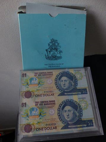 Bahamas. - 2 x 1 Dollar 1992 - Pick 50a - uncut sheet of 2