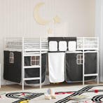 vidaXL Loftbed voor kids met gordijnen Wit en Zwart 90 x 200, Verzenden, Nieuw