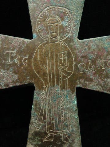 Byzantijns Brons Kruis Enkolpion (1x) - 12 cm, Antiek en Kunst