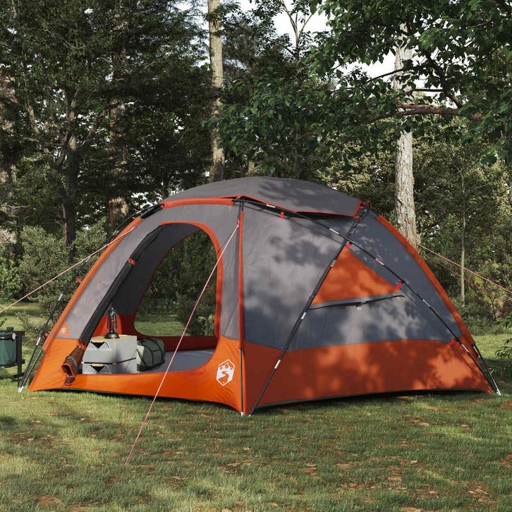 vidaXL Dometent met Verwijderbare Regenfly Grijs en Oranje, Caravans en Kamperen, Tenten, Nieuw, Verzenden