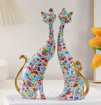 Sculpture, Set di 2 Sculture di Gatti Geometrici - 23 cm -