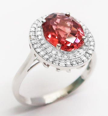Ring - 14 karaat Witgoud Toermalijn - Diamant, Nieuw