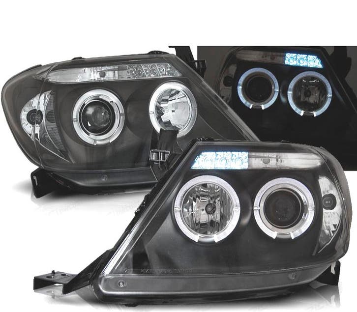 PHARES POUR TOYOTA HILUX 05-11 ANGEL EYES LED NOIR, Autos : Pièces & Accessoires, Éclairage, Envoi