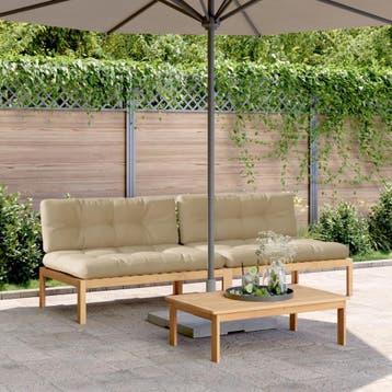 vidaXL Tuinmiddenbanken 2 st pallet met kussens massief, Verzenden, Nieuw