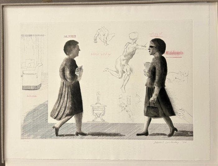 David Hockney (1937-2026) - Omaggio a Michelangelo, Antiquités & Art, Antiquités | Autres Antiquités