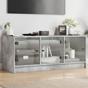 vidaXL Tv-meubel met glazen deuren 102x37x42 cm betongrijs, Verzenden, Nieuw