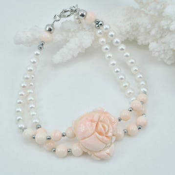 Koraal - Zilver - Armband - Roze koraal en parels