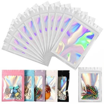 Fako Bijoux - 50 Witte Holografische Folie Zip Lock Zakjes -, Verzenden, Nieuw
