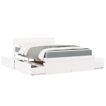 vidaXL Bed met lades en matras massief grenenhout wit, Huis en Inrichting, Slaapkamer | Bedden, Verzenden, Nieuw