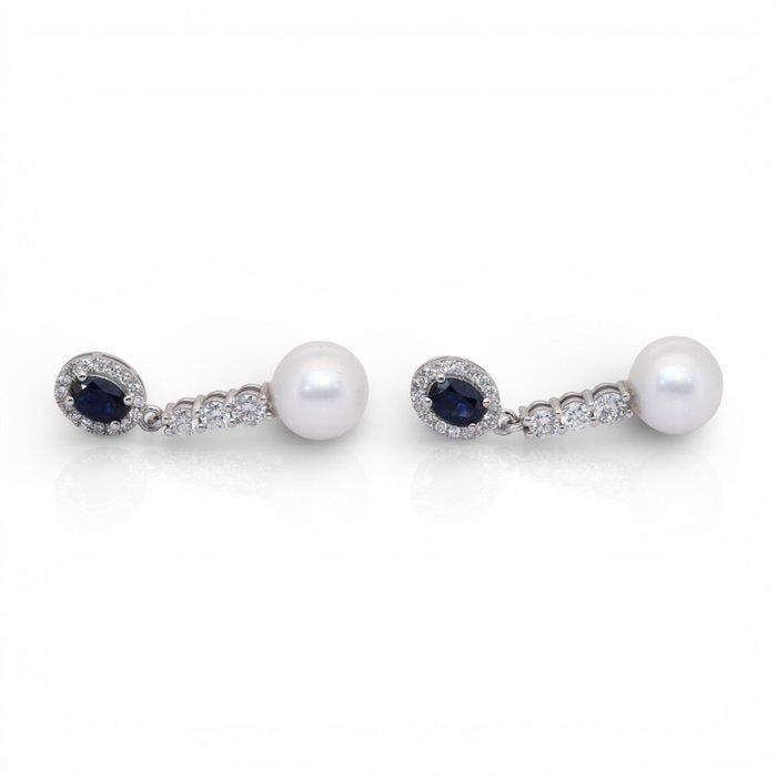 Oorbellen - 18 karaat Witgoud - 13.30ct. tw. Parel - Diamant, Handtassen en Accessoires, Oorbellen