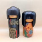 2 poupées Sosaku Kokeshi - « Indigo » par Yuji Kawase et «