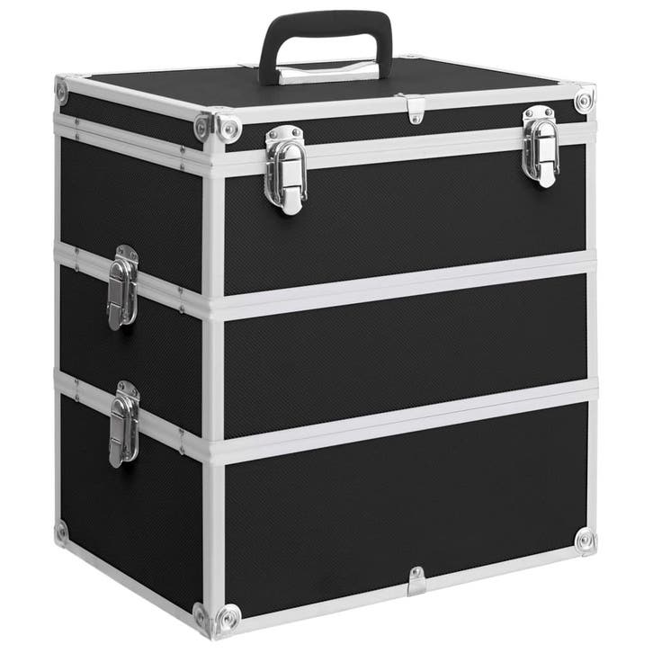 vidaXL Make-up koffer 37x24x40 cm aluminium zwart, Handtassen en Accessoires, Toilettassen, Nieuw, Verzenden