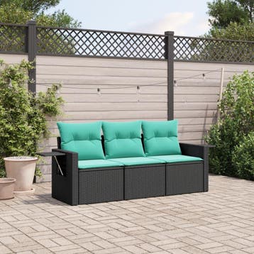 vidaXL 3-delige tuinbankset met kussens van zwart polyrotan, Verzenden