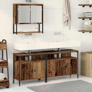 vidaXL Badkamermeubel Set 3 st Bruin Bewerkt hout, Verzenden, Nieuw