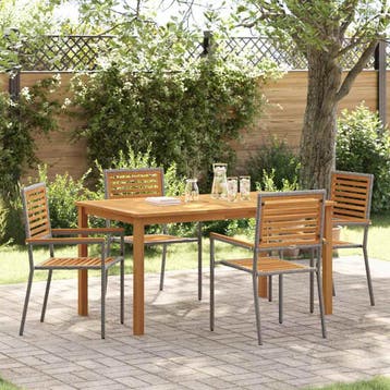 vidaXL Tuin Eettafel Set 5 st Grijs Massief Acacia Hout, Verzenden, Nieuw