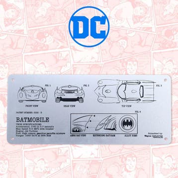 DC Comics Tin Sign Batmobile Schematic, Ophalen of Verzenden