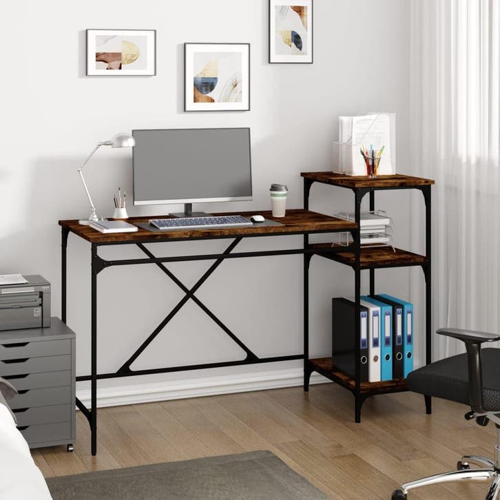 vidaXL Bureau 135x50x90 cm bewerkt hout en ijzer gerookt, Maison & Meubles, Bureaux, Envoi