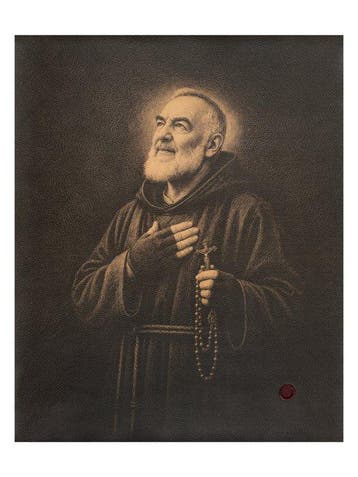 Padre Pio – Geloof en Gebed / Afdruk op leer 84,00 x 68,00
