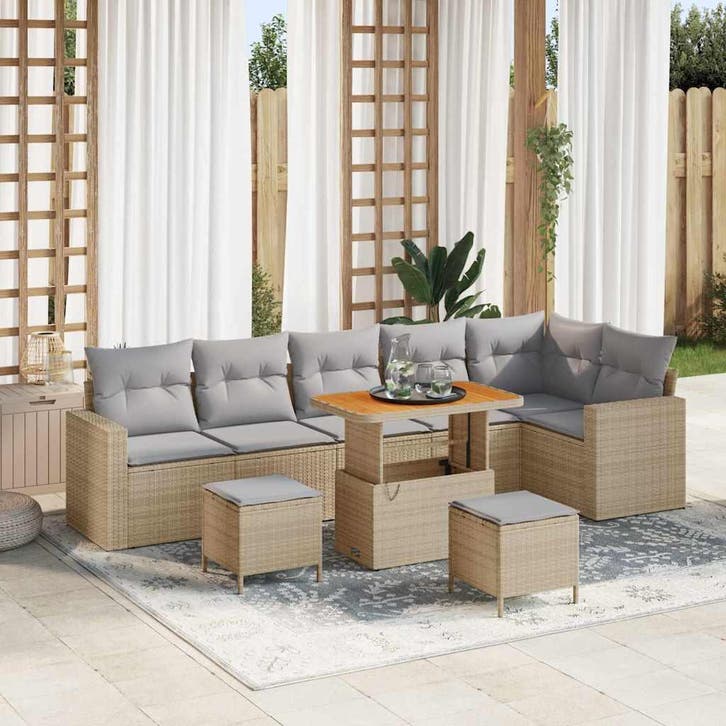 vidaXL Tuinbank Set 11 st 7-Aantal zitplaatsen Beige en, Tuin en Terras, Tuinsets en Loungesets, Nieuw, Verzenden