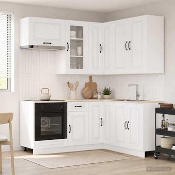vidaXL Keukenblok KALMAR 8 st Hoogglans Wit Bewerkt hout, Verzenden