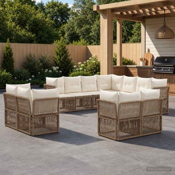 vidaXL Tuinbank Set 11 st Beige poly rattan, Verzenden, Nieuw