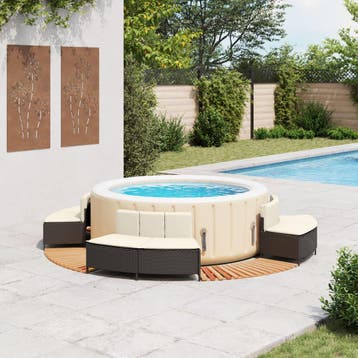 vidaXL Hottub-ombouw poly rattan en massief acaciahout zwart, Verzenden