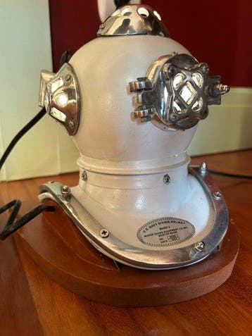 Duikhelm - (NO RESERVE) DIVING HELMET AND LAMP - Staal,