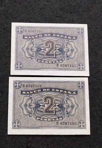 Spanje. - 2 x 2 pesetas 1938 - Consecutive - Pick 109