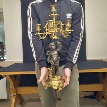 Pendule (2) Lodewijk XVI-stijl - Verguld brons, Gepatineerd