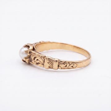 Ring - 22 karaat Geel goud Parel - Ornate Pearl Swivel