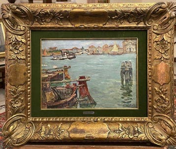 Giuseppe Menatoc(1876-1962) - Veduta veneziana con barche