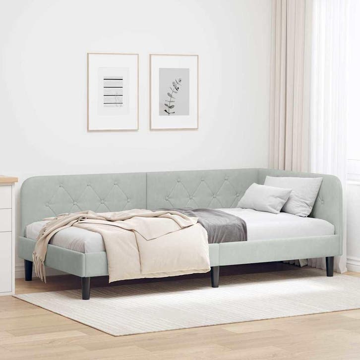 vidaXL Hoek Bed Frame Lichtgrijs 90 x 200 cm Fluweel, Maison & Meubles, Chambre à coucher | Lits, Envoi