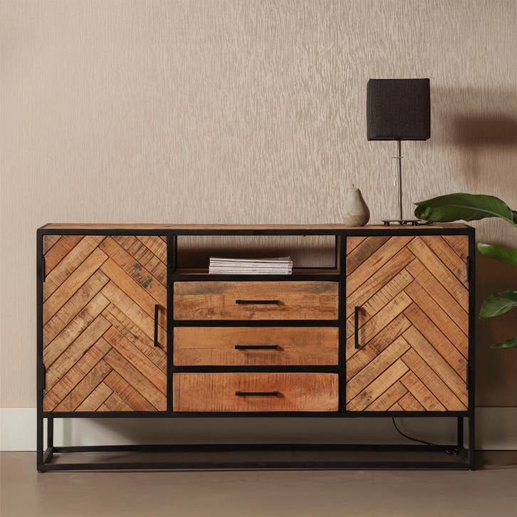 Dressoir Mangohout Kjeld 145 cm, Huis en Inrichting, Kasten | Dressoirs, Nieuw, Overige houtsoorten, Verzenden