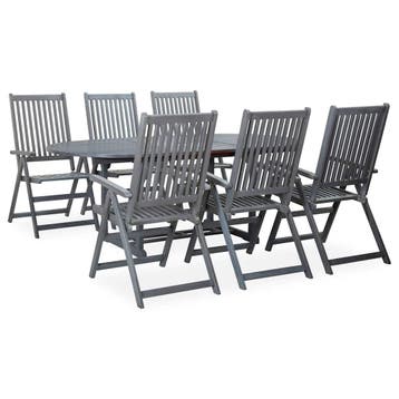 vidaXL 7-delige Tuinset massief acaciahout grijs, Tuin en Terras, Verzenden, Nieuw, Tuinset