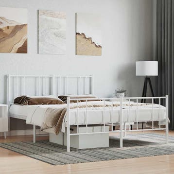 vidaXL Bedframe met hoofd- en voeteneinde metaal wit 140x200, Verzenden, Nieuw