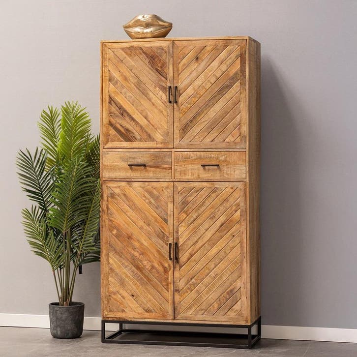 Mangohouten Kast Sabia 100 4 Deuren 2 Lades, Huis en Inrichting, Kasten | Overige, Nieuw, Verzenden