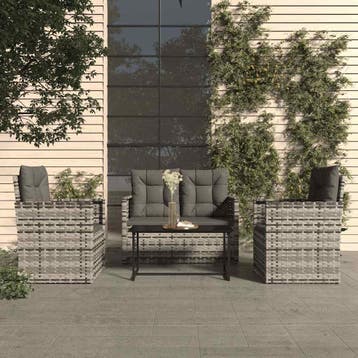 vidaXL 4-delige Loungeset met kussens poly rattan grijs, Verzenden, Loungeset