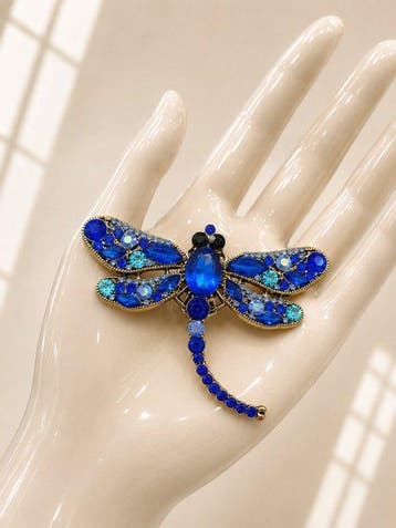 grote libellenbroches Swarovski-kristallen – gouden metaal,