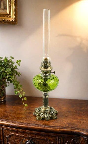 Lampe à pétrole - Verre, Plaqué(e) argent