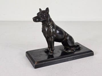 Beeld, Beeld zittende Duitse dog - 9.3 cm - Zinklegering