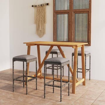 vidaXL 5-delige Tuinbarset met kussens grijs, Tuin en Terras, Verzenden, Nieuw