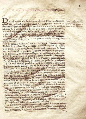 Papa Pio VII. - Riforma del Sistema Daziale. Folio - 1801