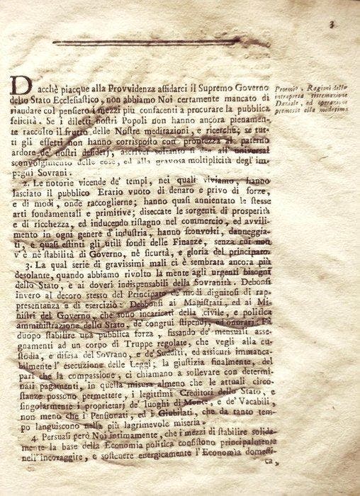 Papa Pio VII. - Riforma del Sistema Daziale. Folio - 1801, Antiquités & Art, Antiquités | Livres & Manuscrits