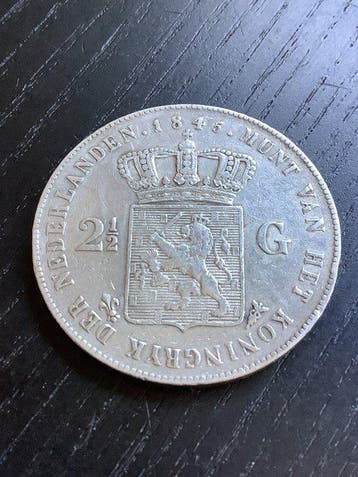 Nederland. Willem II. 2 1/2 Gulden 1845 Parel op de band