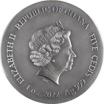 Ghana. 5 Cedis 2022 Three Wise Monkeys - Life Quotes 1 oz