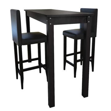 vidaXL Bartafel met 2 barkrukken zwart, Verzenden