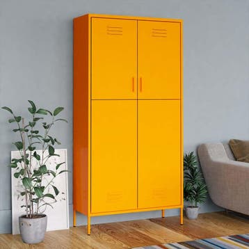vidaXL Kledingkast 90x50x180 cm staal mosterdgeel, Verzenden